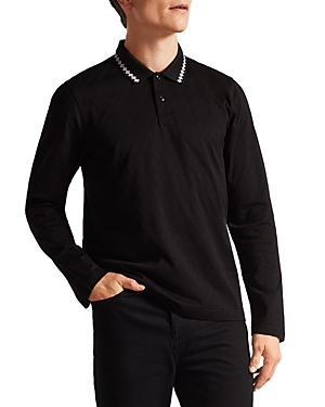 Ted Baker Holrood Argyle Jacquard Long Sleeve Polo Shirt