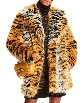 MICHAEL Michael Kors Glam Tiger Print Faux Fur Coat | Bloomingdale's