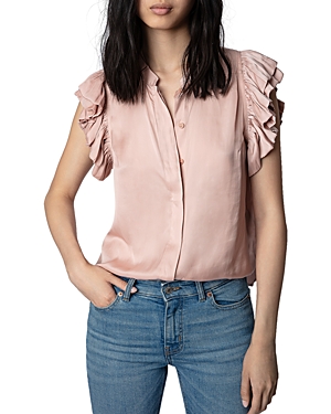 Zadig & Voltaire Tiza Ruffled Sleeve Top In Blush