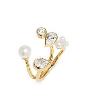 Shop Completedworks Weird Fishes Cubic Zirconia & Cultured Freshwater Pearl Ear Cuff In Gold/white