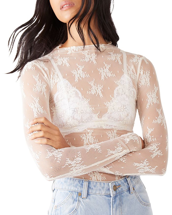 Free People Lady Lux Floral Mesh Layering Top