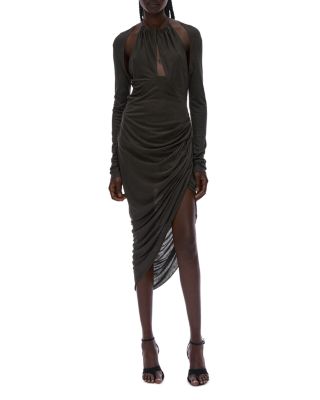 Halter Neck Long Sleeve Dress Light Gray Ribbed Halter Cut Out Long Sleeve  Dress Hot Miami