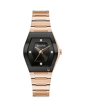 Shop Bulova Modern Watch, 30mm In Black/rose Gold