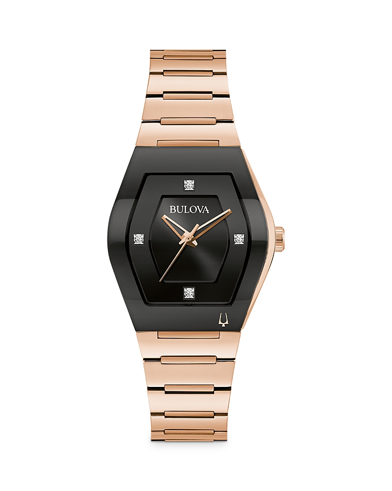 Bulova Modern Gemini Womens Diamond Accent Rose Goldtone Stainless Steel Bracelet Watch 97p158 In Transparent
