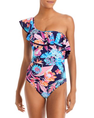 Profile by Gottex - Floral Print Ruffle One Shoulder One Piece Swimsuit