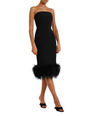 Safiyaa - Strapless Feather Hem Dress