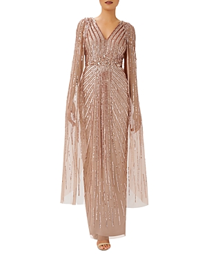 ADRIANNA PAPELL BEADED CAPE GOWN