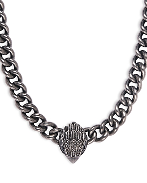 KURT GEIGER PAVE SIGNATURE EAGLE CHAIN LINK PENDANT NECKLACE IN SILVER TONE, 16-18