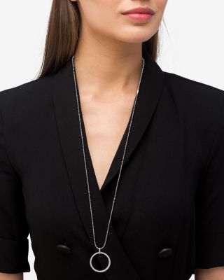 Sterling Silver Diamond Caviar Spark Circle Pendant Necklace