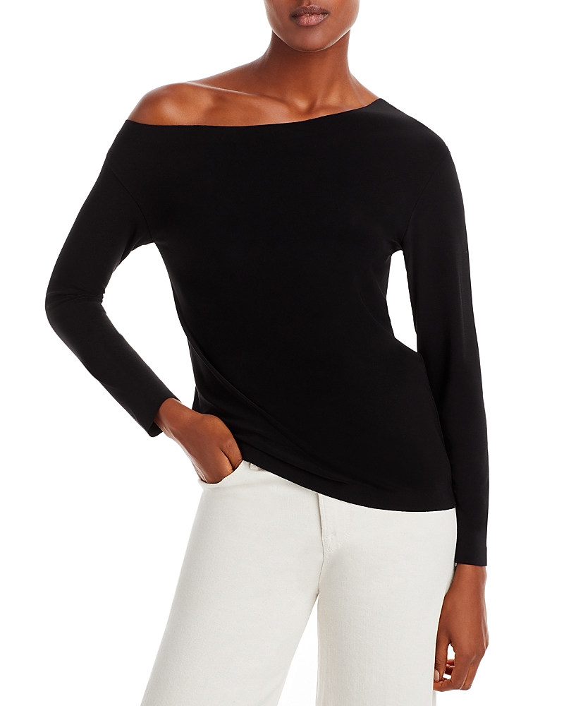 Norma Kamali Black Off-shoulder Top In Tech Fabric Stretch Woman In Black