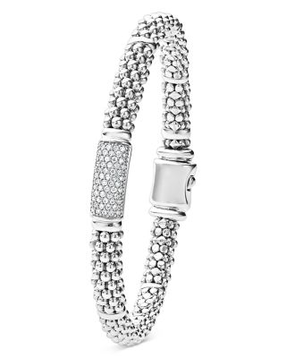 Sterling Silver Signature Caviar Pav&eacute; Diamond Station Bracelet