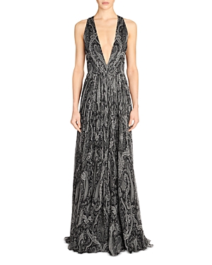Etro Long Dress In Black Silk Chiffon With Paisley Print In Black