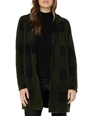 Shop Liverpool Los Angeles Open Front Cardigan Sweater In Green And Black Buffalo