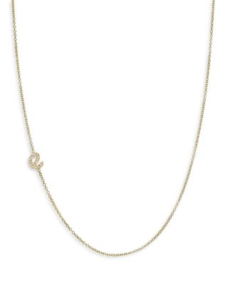 Zoe Lev - 14K Yellow Gold Diamond Script Initial Asymmetrical Necklace, 16-18"