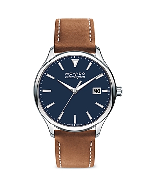Movado Heritage Calendoplan Watch, 40mm In Blue/brown