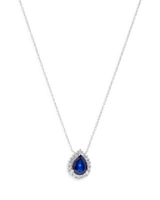 Bloomingdale's Fine Collection - Sapphire & Diamond Halo Pendant Necklace in 14K White Gold, 16"