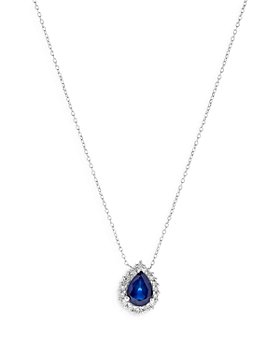 Bloomingdale's - Sapphire & Diamond Halo Pendant Necklace in 14K White Gold, 16"- 100% Exclusive