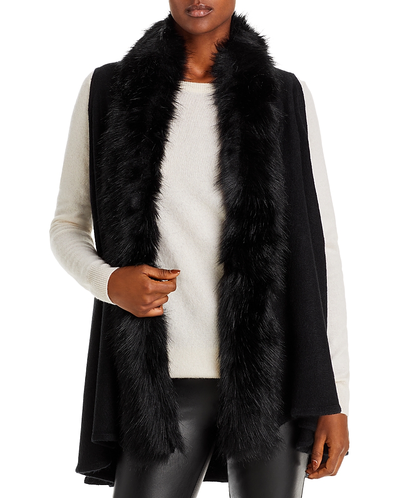 Surell Faux Fur Trimmed Knit Vest In Black