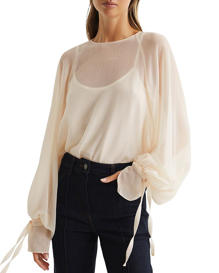 Reiss Riley Sheer High Neck Blouse - REISS