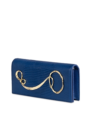 Alexis Bittar Twisted Lizard-embossed Clutch Bag In Cobalt/gold