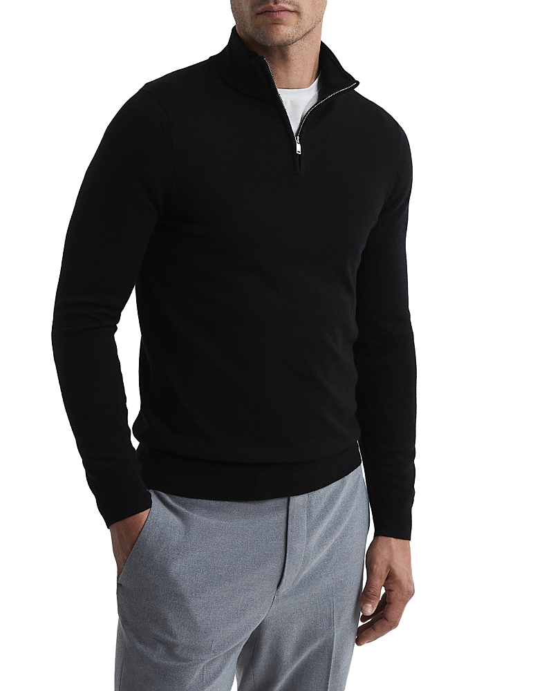 Reiss Blackhall Wool Funnel Neck Half Zip Pullover In Black