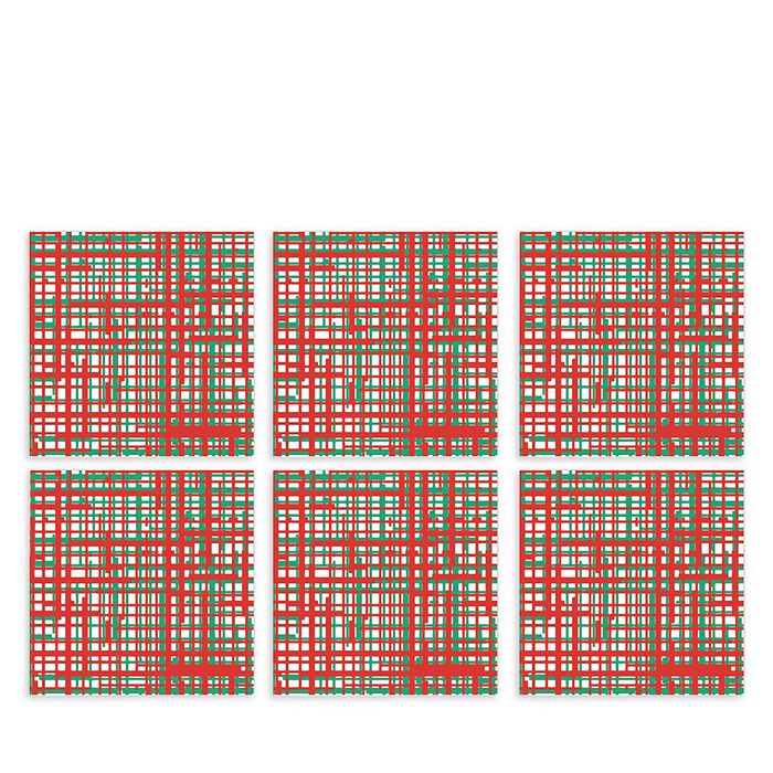 VIETRI - Papersoft Green and Red Plaid Cocktail Napkins, Pack of 20