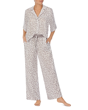 Sanctuary Elbow Sleeve Shirt & Long Pants Pajama Set In Grey Cheetah