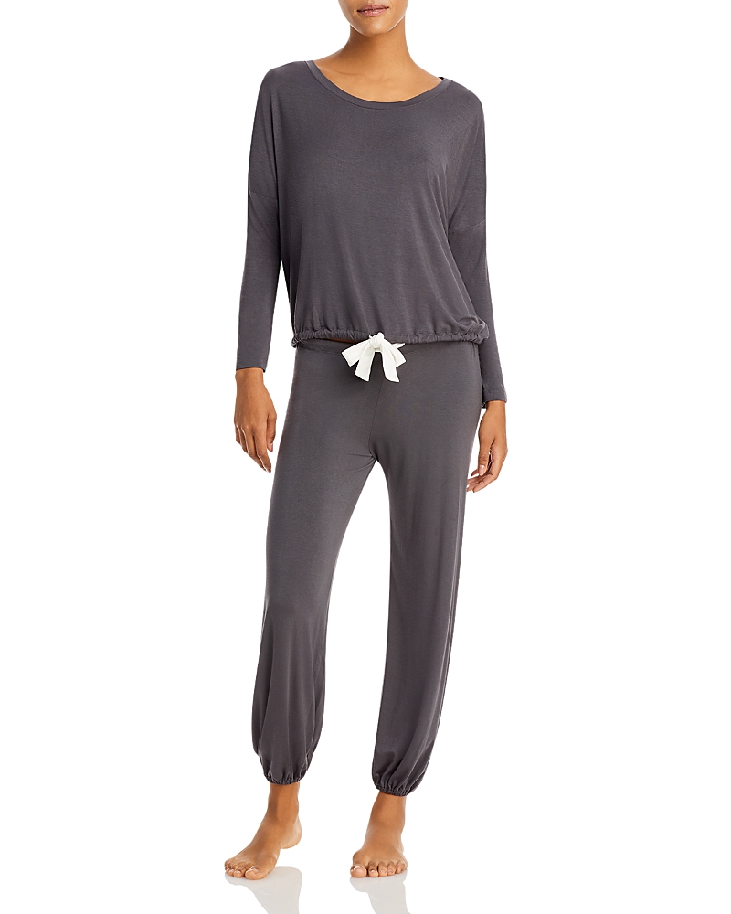Eberjey Gisele Slouchy Pajama Set In Graphite/ivory