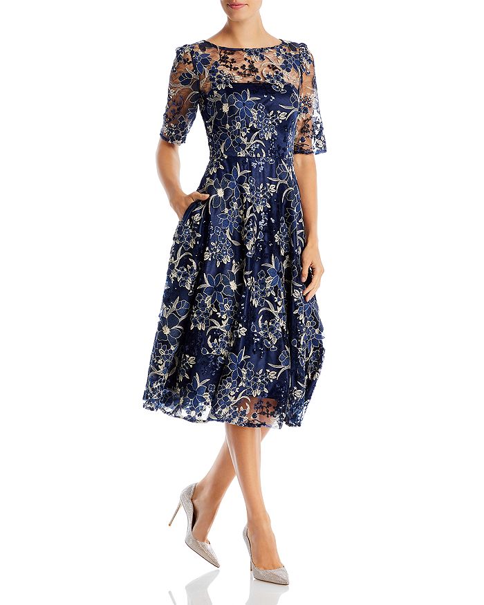 Eliza J Short Sleeve Illusion Yoke Dress | Bloomingdale's