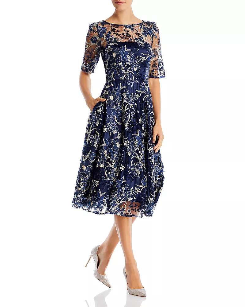 Eliza J Short Sleeve Illusion Yoke Dress
