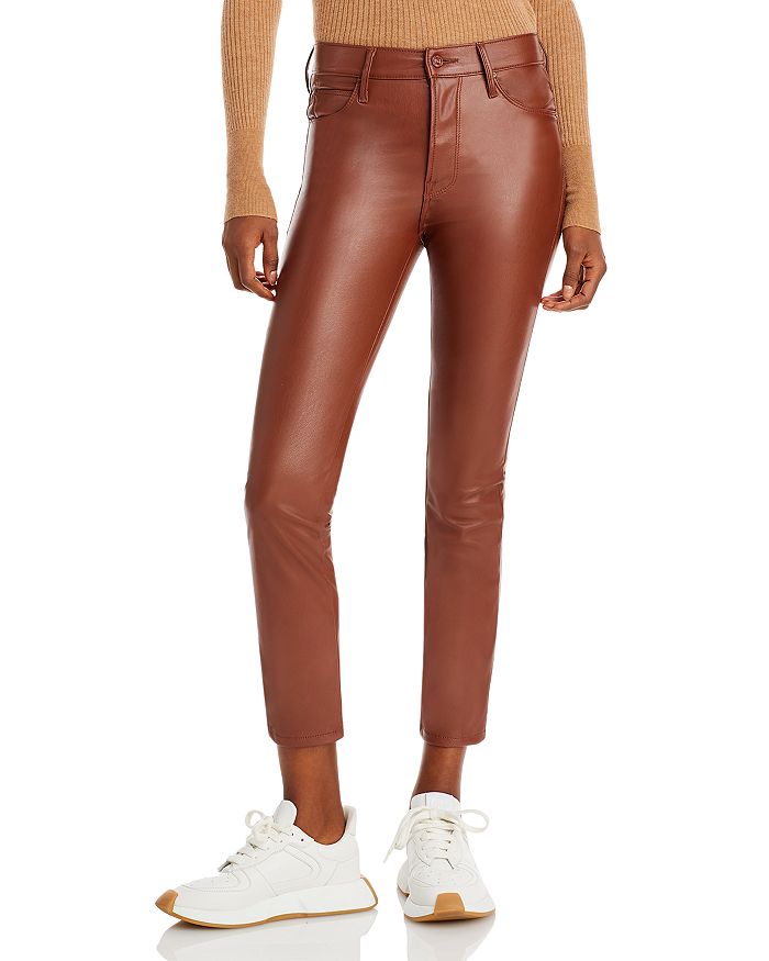 MOTHER The Pixie Dazzler Faux Leather High Rise Ankle Jeans in Friar Brown | Bloomingdale's