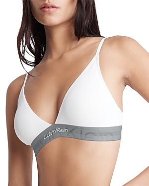 Calvin Klein Embossed Icon Cotton Light Lined Triangle Bralette In Classic White