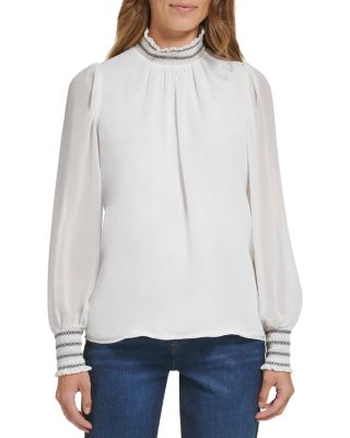 KARL LAGERFELD PARIS Smocked Trim Blouse | Bloomingdale's