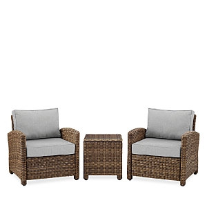 Crosley Sparrow & Wren Bradenton 3 Piece Outdoor Wicker Armchair Set In Gray