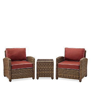 Crosley Sparrow & Wren Bradenton 3 Piece Outdoor Wicker Armchair Set In Red