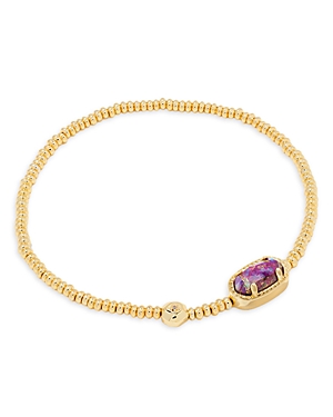 Kendra Scott Grayson Crushed Gemstone Charm Beaded Stretch Bracelet In 14k Gold Plated In Gold Bronze Veined Purple Magnesite