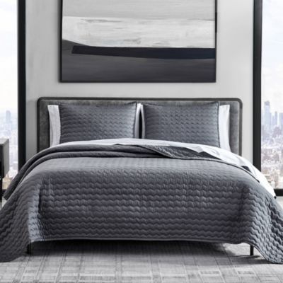 Vera Wang - Herringbone Stitch Charcoal Quilt Set, King