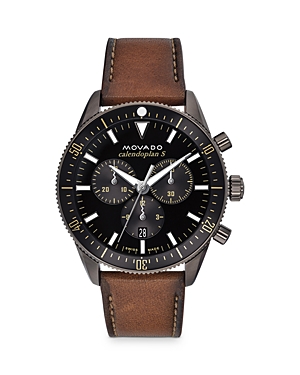 Movado Men's Heritage Cognac Genuine Leather Strap Watch 42mm In Black/brown