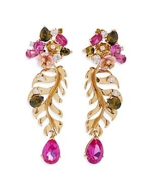 Anabela Chan Palms Multi Simulated Stone Floral Leaf Drop Earrings In Pink/gold