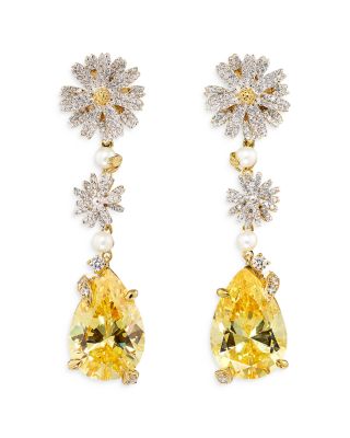 Anabela Chan - 18K Yellow Gold Plated Sterling Silver English Garden Simulated Diamond, Citrine & Cultured Freshwater Pearl Daisy Drop Earrings