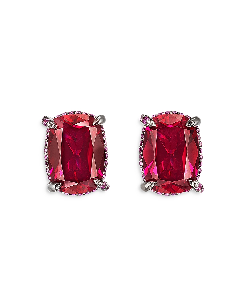 Anabela Chan Supernova Synthesized Ruby Cushion Wing Stud Earrings In Red/silver