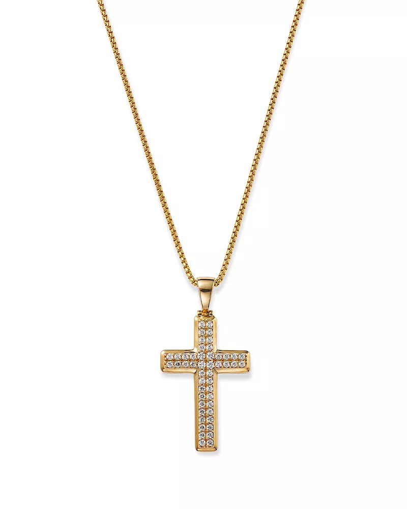 Bloomingdale's Fine Collection Men's Diamond Cross Pendant Necklace in 14K Yellow Gold, 1.0 tcw