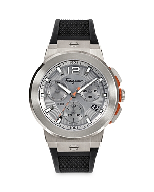Ferragamo F-80 Titanium Tech Chronograph Silicone Strap Watch, 44mm In Gray/black