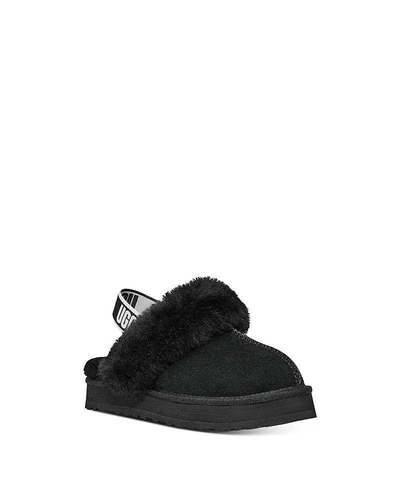 Ugg Funkette Logo-print Suede And Shearling Platform Slippers 6-10 Years In Black