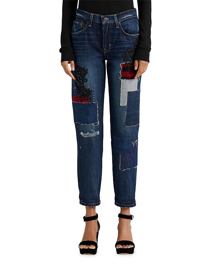 Ralph Lauren Mid Rise Patchwork Tapered Ankle Jeans in Indigo ...