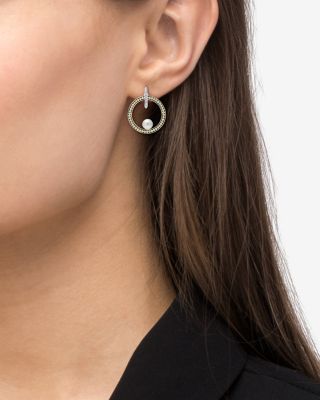 18K Yellow Gold & Sterling Silver Luna Cultured Freshwater Pearl Interlocking Drop Hoop Earrings