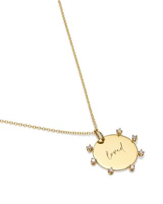 14K Yellow Gold Tender Tokens Diamond "Loved" Disc Pendant Necklace, 16-18"