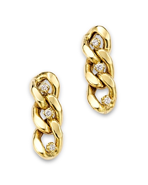 Zoe Chicco 14K Yellow Gold Prong Diamonds Diamond Chain Link Drop Earrings