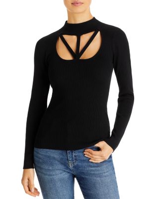 T Tahari Ribbed Cut Out Mock Neck 