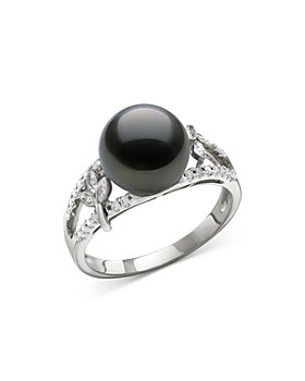 Bloomingdale's - Tahitian Cultured Pearl & Diamond Openwork Ring in 14K White Gold - 100% Exclusive